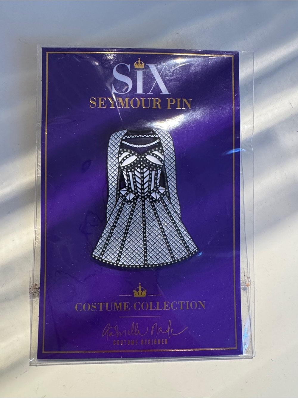 SIX Seymour Costume Dress Enamel Pin - Black and White